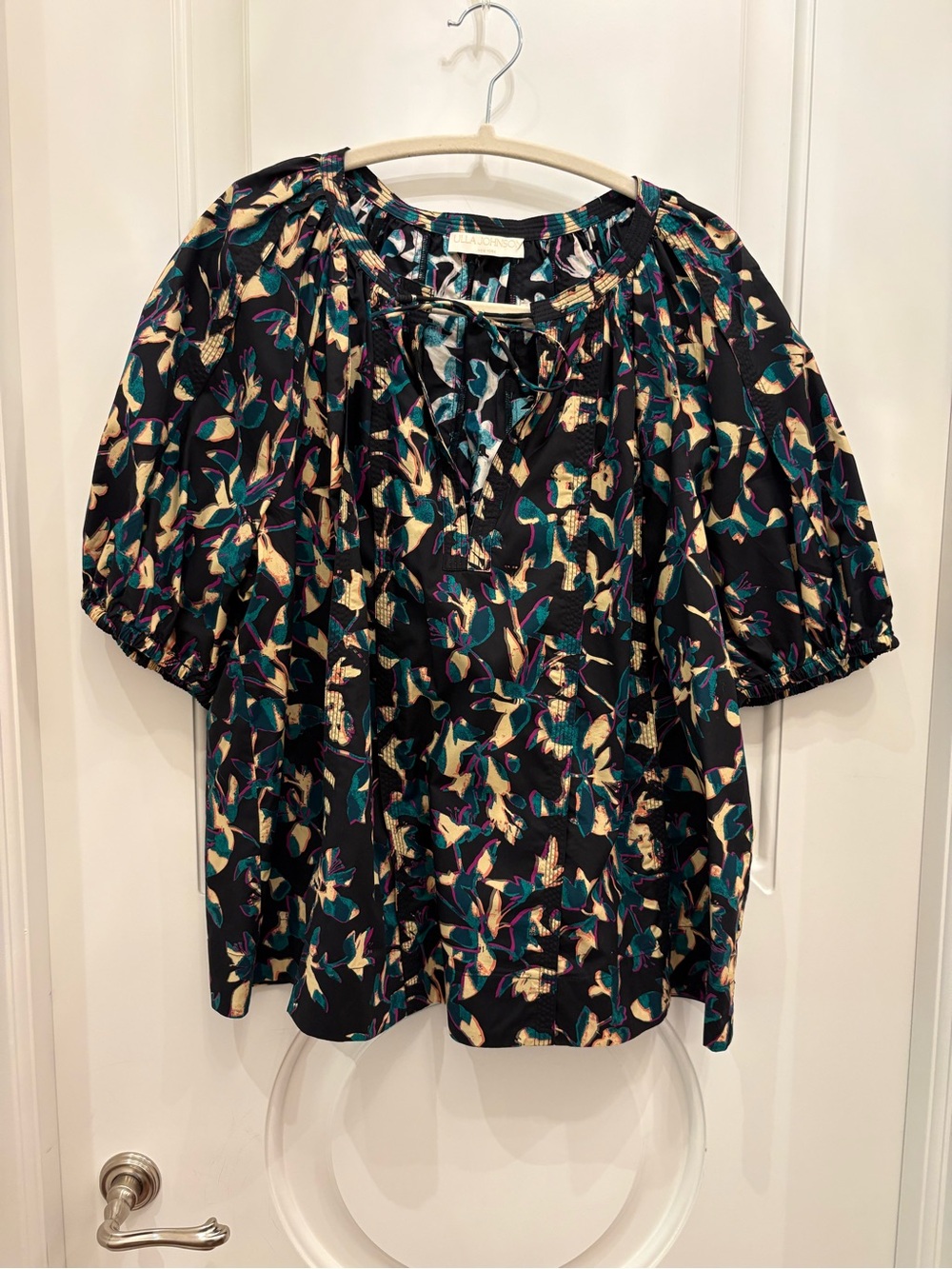 Ulla Johnson Black Floral Puff-Sleeve Blouse